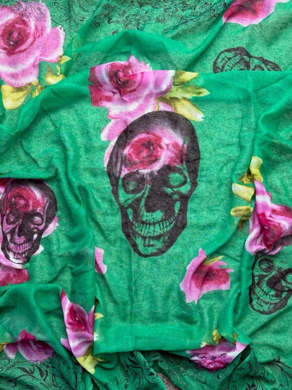 Green Skull Rose Gothic Oversized Scarf Wrap Shawl 44x66